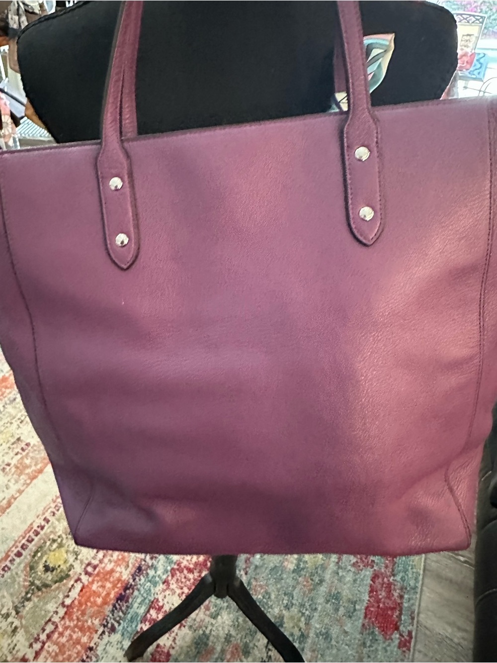 COACH Town Tote Purple Pebbled Leather Tote - Picture 6 of 15